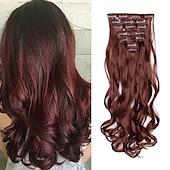 baratos Clip nas extensões-grampo em extensões de cabelo apliques de cabelo de 22 polegadas 7 peças/conjunto grampo em extensão de cabelo fibra sintética resistente ao calor para mulheres de uso diário fazer extensões de cabelo