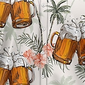 billige Mat &amp; Drikke-Herre Grafiske trykk Øl Blader Skjorte Hawaii skjorte Aloha skjorte Kortermet Tropisk Mote Hawaiisk Gate Avslappet Hawaiisk Sommer Vår Aftæpning Trykt mønster Knapp ned Gul Rosa Militærgrønn Navybl
