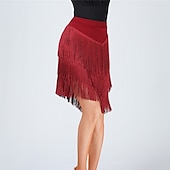 cheap Latin Dancewear-Latin Dance Skirts Tassel Pure Color Women&#039;s Training Party High Terylene