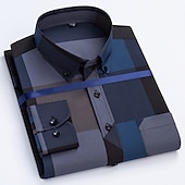 preiswerte Button-Down-Hemden für Herren-Herren Kleidhemd Durchgeknöpft Hemd Bügelfreies Hemd Kragenhemd Stretch Tartan Hochzeit Arbeit Wein Schwarzgrau Schwarz Weiß Langarm Quadrathals Ganzjahres Bekleidung