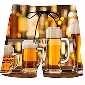 baratos Comida &amp; Bebidas-Homens Estampas Abstratas Cerveja Calção de Banho Bermuda de Surf Shorts de Natação Cintura Média Moda Roupa de rua Casual Ao ar livre Diário Feriado Bolsos Com Cordão Cintura elástica Designer Roupa