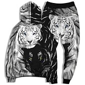 abordables Motif 3D-Homme Ensemble Survetement Ensemble de sweats à capuche Noir et Blanc Noir Noir + blanc Jaune Gris Claire Capuche Graphic tigre 2 Pièces Imprimer Sport &amp; Loisir Casual Des sports 3D effet basique