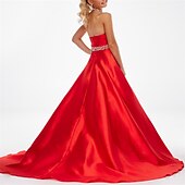 ieftine Rochii Fata cu Flori-Rochie tip sheath cu trenă sweep  brush rochie de Crăciun rochie pentru fetițe de flori rochie de concurs și performanță pentru juniori rochie drăguță de bal din satin cu mărgele spate deschis fit