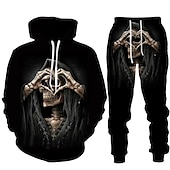 cheap Men's 3D Sweatshirt Sets-Men's Graphic Skull Skeleton 2pcs 3D Sweatshirt Sets Tracksuit Hoodies Long Sleeve Long pants Hooded Streetwear Designer Basic Sports &amp; Outdoor Casual Sports Print Spring Fall Black Blue Orange