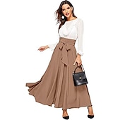 cheap Skirts-Women&#039;s Swing Work Skirts Long Skirt Elegant Fashion Casual Maxi Skirts Solid Colored Pleated Street Going out Black Yellow Pink Wine All Seasons Cotton Blend