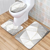preiswerte 3PC-Badteppich-Mattenset-3er-Set Badematten, rutschfeste Badezimmermatte, U-förmiger Konturenteppich&amp;amp;Toilettendeckelbezug, Badematte mit Marmorstruktur, rutschfest&amp;amp;weicher, saugfähiger Polyesterteppich
