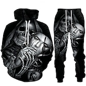 cheap Men's 3D Sweatshirt Sets-Men's Graphic Skull Skeleton 2pcs 3D Sweatshirt Sets Tracksuit Hoodies Long Sleeve Long pants Hooded Streetwear Designer Basic Sports &amp; Outdoor Casual Sports Print Spring Fall Black Blue Orange