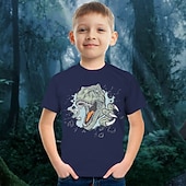 olcso Fiú 3D Állatok-Gyerekek Fiú Póló Tee Állat Dinoszaurus Rövid ujjú Crewneck Gyermek Top Hétköznapi 3D nyomtatás Menő Napi Nyár Rubin 3-12 év