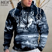 billiga huvtröjor i stora storlekar för män-Herr Plusstorlekar Pullover Hoodie Sweatshirt Stor och lång Djur Huva Ficka Långärmad Vår &amp; Höst Mode Streetwear Grundläggande Bekväm Dagliga kläder Semester Blast