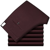 preiswerte Schlank-Herren Anzughosen Hose Hosen Tasche Gerade geschnitten Glatt Hochzeit B¨¹ro Arbeit Baumwollmischung Schick &amp; Modern Ausgefallene Weiß Wein Hoher Taillenbund Mikro-elastisch