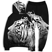 abordables Motif 3D-Homme Ensemble Survetement Ensemble de sweats à capuche Noir et Blanc Noir Noir + blanc Jaune Gris Claire Capuche Graphic tigre 2 Pièces Imprimer Sport &amp; Loisir Casual Des sports 3D effet basique