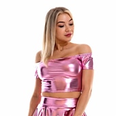 cheap Tops-Metallic 1980s Shiny Latex Patent Crop Top PU Leather Off Shoulder Women&#039;s Carnival Costume Masquerade Party Bachelorette Party Pride Parade Adults&#039; Top