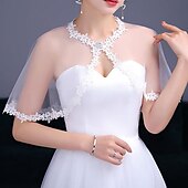 abordables Boléros de Mariage-Wraps de mariée Enveloppes d&#039;invités de mariage Le style mignon Mariée Sans Manches Manche Chauve-souris Tulle Boléros de Mariage Avec Côté dentelle Pour Mariage Eté