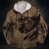 abordables Gótico &amp; Calavera-Hombre Cráneos Estampados Sudadera Sudaderas Sudadera con capucha y cremallera completa Manga Larga Sudadera con capucha Con Capucha Ropa de calle Impresión 3D Deporte Diario Deportes Vino Rojo