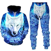 cheap Men&#039;s 3D Sweatshirt Sets-Men&#039;s Graphic Animal Wolf 2pcs 3D Sweatshirt Sets Tracksuit Hoodies Long Sleeve Long pants Hooded Streetwear Designer Basic Sports &amp; Outdoor Casual Sports Print Spring Fall Black White Blue