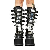 cheap Lolita Footwear-Women&#039;s Shoes Knee High Boots Round-Toe Punk Lolita Punk &amp; Gothic Chunky Heel Shoes 11 CM Lolita Black Pink PU Leather