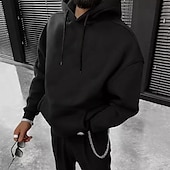 preiswerte Basic-Hoodies für Herren-Herren Hoodie Sweatshirt Kapuze Aprikose Schwarz Weiß Gelb Wein Mit Kapuze Feste Farbe Kordelzug Sport &amp; Natur Casual Strassenmode Heißprägen Strassenmode Sportbekleidung Basic Herbst Winter
