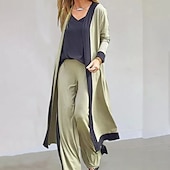 billiga Loungewear till damer-loungeset för kvinnor 3-delade sweatsuitdräkter mjuk väst långärmad kofta med öppen framsida topp hög midja byxor hemkläder