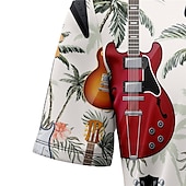 billiga Musik och gitarrer-Herr Guitarr Musiknoter Skjorta Hawaii skjorta Knapp upp skjorta Kort ärm Tropisk Mode Hawaiisk Gata Ledigt Hawaiisk Sommar Vår Nedvikt Mönster Button-Down Grå