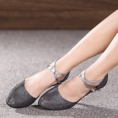 abordables Chaussures de bal, de danse moderne-Femme Salon Chaussures Modernes Utilisation Intérieur Valse Sandale Talon Couleur Pleine Talon Cubain Boucle Argent Doré Marron