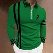 ieftine Polo geometric pentru bărbați-Bărbați Plisat Tricouri polo cu fermoar Cămașă de golf Manșon Lung Tricouri de polo Cămăși cu guler Casual Îmbrăcăminte de vacanță Îmbrăcăminte formală Îmbrăcăminte de festival Imprimare 3D Polo cu