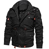 cheap Sport Jacket-Men&#039;s Winter Jacket Winter Coat Work Jacket Outdoor Street Windproof Warm Drawstring Winter Solid Colored Fashion Keep Warm Stand Collar Regular Cotton Fleece Black Army Green Khaki Jacket
