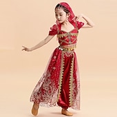 cheap Belly Dancewear-Belly Dance Kids' Dancewear Top Lace Sequins Girls' Performance Theme Party Short Sleeve High Lycra
