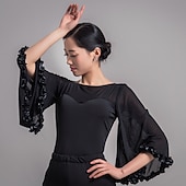 voordelige Latin danskleding-Latijnse dans Ballroomdansen Top Pure Kleur Gesplitst Dames Prestatie Opleiding 3/4 mouw Netstof Synthetische zijde