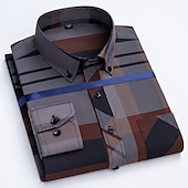 preiswerte Button-Down-Hemden für Herren-Herren Kleidhemd Durchgeknöpft Hemd Bügelfreies Hemd Kragenhemd Stretch Tartan Hochzeit Arbeit Wein Schwarzgrau Schwarz Weiß Langarm Quadrathals Ganzjahres Bekleidung
