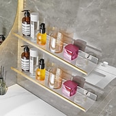 economico Mensole per il bagno-Carrello per doccia Mensola da bagno in acrilico nero/oro, lavabo per WC perforato, scaffale per WC a parete