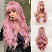 economico Parrucche trendy sintetiche-parrucca bionda lunga ombre per le donne 26 pollici parrucche ondulate bionde sintetiche parte centrale capelli resistenti al calore lunga parrucca bionda per abbigliamento da festa quotidiano