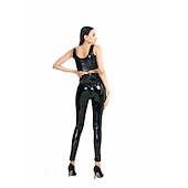 billiga Glansig-80-talet Hög midja Glänsande latexpatent Damasker PU-läder Pencil Byxor Dam Maskerad Fest Möhippa Prideparad Vuxna Byxor