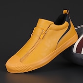 abordables Baskets-baskets à enfiler en cuir jaune pour hommes avec fermeture à glissière pour une tenue décontractée