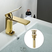 voordelige Badkamer wastafelkranen-wastafelmengkraan voor de badkamer, monobloc wastafelkranen voor de wasruimte, enkele handgreep, één gat op het dek gemonteerd met warme en koude slang