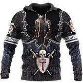 abordables Sweats à capuche pour hommes-Homme Graphic Chevaliers templiers Sweat à capuche Sweats à Capuche Sweat-shirt Sweat à capuche manche longue Sweat à capuche Capuche Design 3D effet Travail du quotidien Fin de semaine Blanc + gris