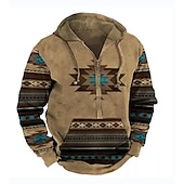 abordables Hoodies Étnicos Vintage-Hombre Estampados Sudadera Sudaderas Ropa de calle Design Manga Larga Con Capucha Casual Diario Deportes Amarillo Rojo Cremallera Estampado Primavera &amp; Otoño Diseñador