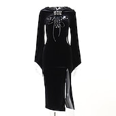 levne Šaty-Punk a gotika Sexy kostým Šaty Cosplay kostým Šaty s rozparkem Zvonové Morticia Addamsová Maškarní kostým Dámské Fantazie předvečer Všech svatých Karneval Plesová maškaráda Večírek Klub Dospělé Šaty