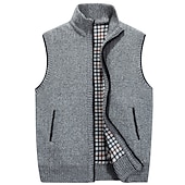 preiswerte Herren Strickjacke-Herren Pullunder Strickjacke Reißverschluss-Pullover Pulloverjacke Fleece Pullover Stricken Gestrickt Einfarbig Stehkragen Moderne zeitgenössische Outdoor Lässig Bekleidung Winter Schwarz Wein S M L