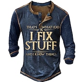 cheap Funny Words-Men&#039;s Graphic Letter I Fix Stuff Henley Shirt Tee Long Sleeve 3D Print Fashion Designer Comfort Casual Daily Wear Going out Spring &amp;  Fall 1 2 3 Black Navy Blue Henley Henley T-Shirt