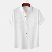 abordables Classique-Homme Chemise Lin Chemisette Chemise d&#039;été Tenues de plage Chemise boutonnée Plein Vacances Casual Rose Claire Blanche Vert Claire Rouge Manche Courte Col rabattu Eté Vêtement Tenue
