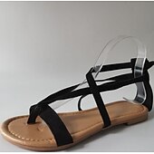 abordables Sandales femme-Femme Sandales Bohème Sandales plates du quotidien Eté Talon Plat Bout ouvert Daim Mocassins Noir Bleu Marron