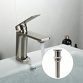 voordelige Badkamer wastafelkranen-wastafelmengkraan voor de badkamer, monobloc wastafelkranen voor de wasruimte, enkele handgreep, één gat op het dek gemonteerd met warme en koude slang