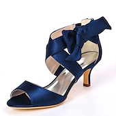 abordables Semiformal-Mujer Zapatos de boda Zapatos de novia Pajarita Tacón de gatito Puntera abierta Satén Cremallera Negro Blanco Marfil