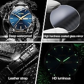 levne Mechanické hodinky-OLEVS Pánské Mechanické Hodinky Kalendář Vodotěsné Světélkující Den Datum Pravá Kůže Hodinky Dárky k Dni otců
