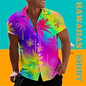 economico Piante tropicali-Per uomo Gradiente Albero di cocco Piante tropicali Camicia Camicia hawaiana Camicia Aloha Manica corta Camicia Collo ripiegabile Tropicale Di tendenza Hawaiano Informale Hawaiano Per eventi Nero Blu