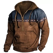 baratos moletons 3d masculinos-Homens Bloco de cor Estilo Boêmio Moletom Moletons Moletons com zíper Manga Longa Moletom com capuz Com Capuz Designer Impressão 3D Diário Feriado Para Noite Azul Roxo Half Zip Bolso frontal