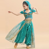 cheap Belly Dancewear-Belly Dance Kids' Dancewear Top Lace Sequins Girls' Performance Theme Party Short Sleeve High Lycra