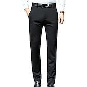 preiswerte Schlank-Herren Anzughosen Fleecehosen Winterhose Hose Hosen Tasche Gerade geschnitten Glatt Hochzeit B¨¹ro Arbeit Schick &amp; Modern Ausgefallene Schwarz Marineblau Hoher Taillenbund Mikro-elastisch