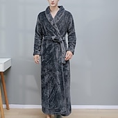 ieftine Halate-Bărbați Halat Halate de baie Halat de Baie Robă de prosop Simplu Stilat Casual Clasic Casă Flanel Confort Cald Απαλό În V Halat lung Buzunar Iarnă Negru Alb