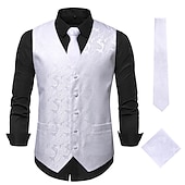 זול ג&#039;קט גברים-בגדי ריקוד גברים וסט חֲזִיָה Gilet חתונה משרד קריירה לבוש יומיומי מסיבה\קוקטייל עסקים מודרני עכשווי אביב סתיו רקום כיס דפוס כפתור למטה פוליאסטר רך חוץ נוח פרח חזה יחיד צווארון V רגיל